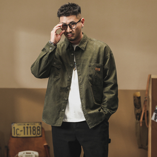 美式重磅复古工装衬衫外套男长袖2024春季宽松硬汉猎装教练夹克潮
