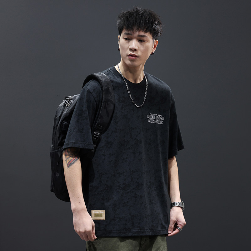 美式重磅云染短袖t恤男宽松大码潮牌ins2024夏季新款纯棉半袖体恤
