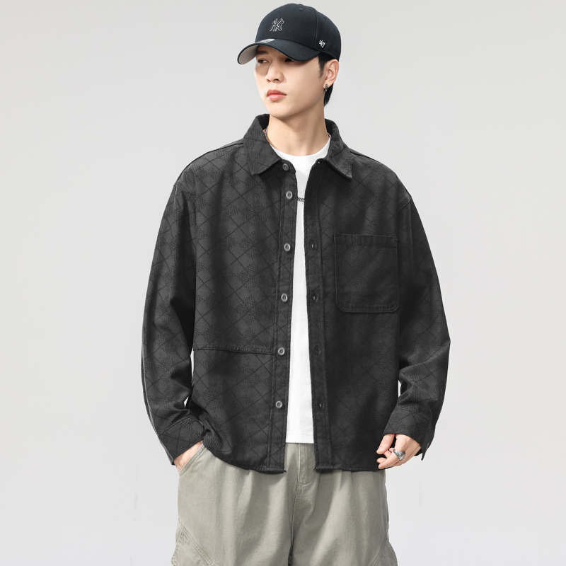 莱赛尔天丝棉水洗格纹长袖衬衫男