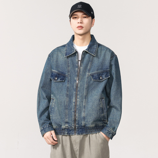 美式复古水洗拼接解构牛仔外套男2025秋冬新款宽松短款工装夹克潮