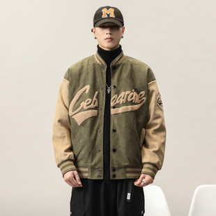 美式复古麂皮绒棒球服男秋冬加绒2025飞行员夹克ins宽松工装外套