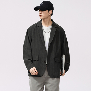 宽松单西服上衣 外套男2025春季 美式 复古高端莱赛尔平驳领休闲西装