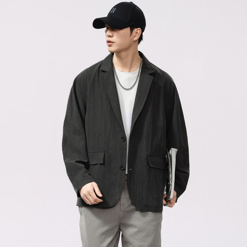 美式莱赛尔平驳领休闲西装外套男