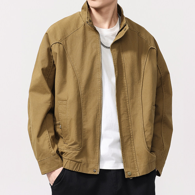 美式复古立领夹克男2025春季高级感结构设计感宽松百搭工装外套潮