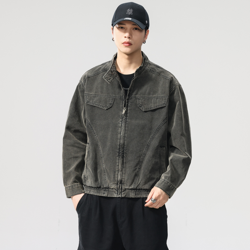 重结构纯棉水洗机车牛仔外套男