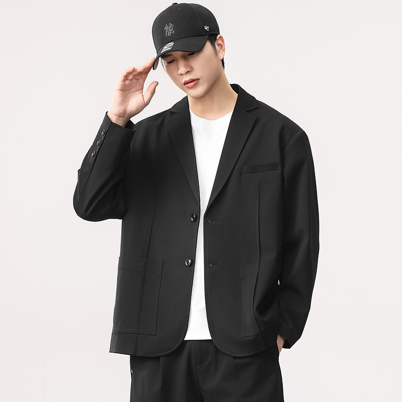 高级感平驳领宽松休闲西装外套男