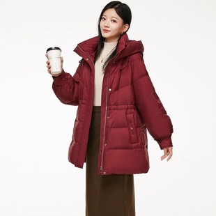 优购物迪欧达中长款法国绒女士羽绒服白鸭绒防风保暖外套轻盈柔软