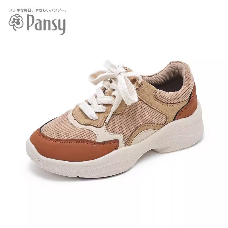 Pansy日本品牌拼色女士鞋灯芯绒厚底休闲运动鞋轻便舒适鞋子春季