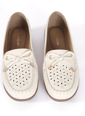 日本品牌Bakerloo女士镂空雕花蝴蝶结皮凉鞋一脚蹬舒适便捷百搭