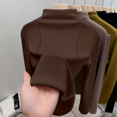 德绒加绒加厚独特别致棕色保暖打底衫女2025新款秋冬时尚洋气时髦