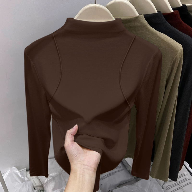 德绒加绒加厚独特别致棕色修身打底衫女2025新款秋冬时尚洋气时髦