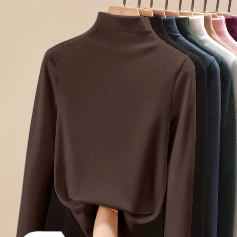 双面德绒加绒半高领棕色打底衫女秋冬新款内搭保暖上衣百搭修身女