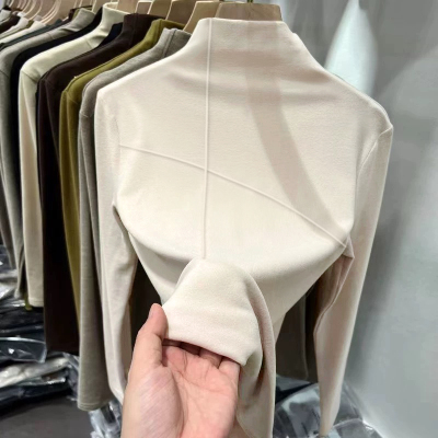 双面德绒加厚半高领杏色内搭打底衫女2025新款秋冬季洋气时髦上衣