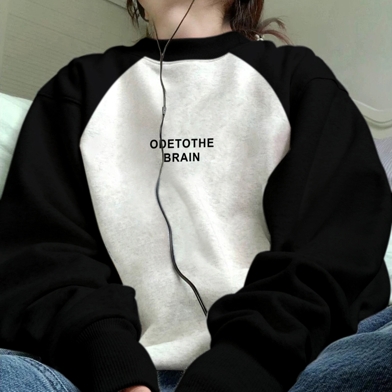 撞色加绒加厚宽松圆领无帽套头上衣卫衣女秋冬2025新款oversize