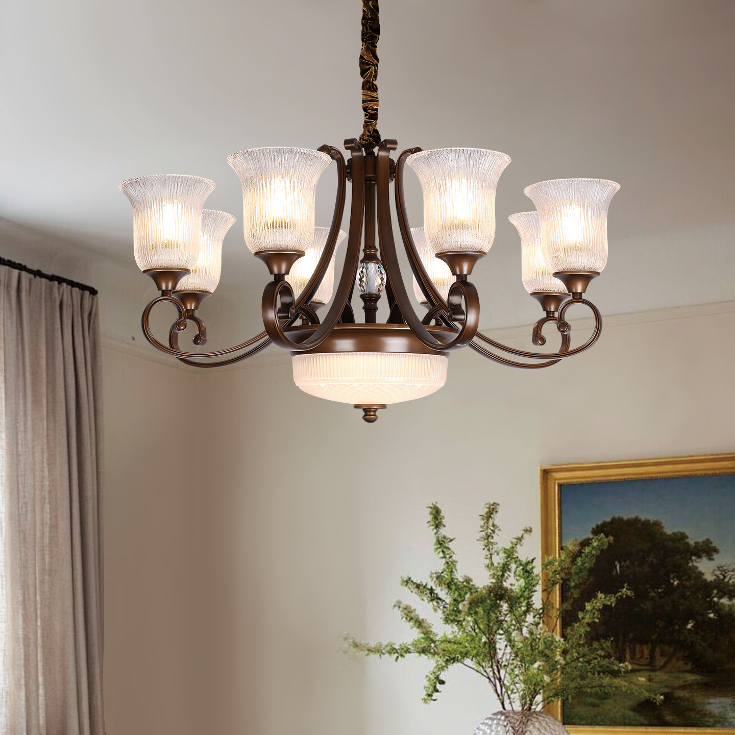 2025新款高端美式吊灯客厅灯水晶餐厅灯卧室灯复古灯防尘 包安装,家装灯饰光源,客厅吊灯,淘宝优惠券,粉丝福利购,淘宝优惠卷