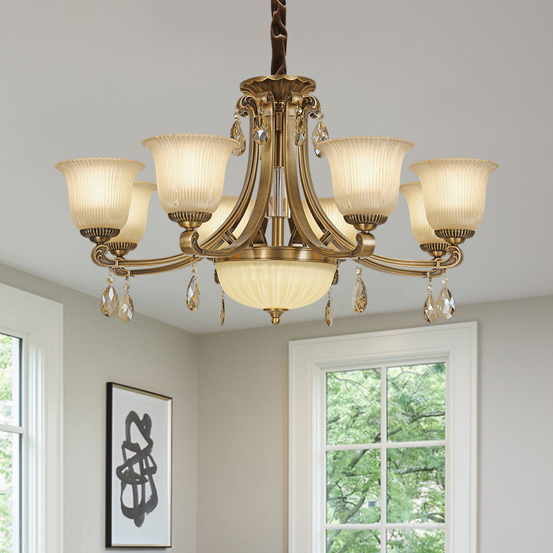 捡漏 钜惠 6头 高档全铜美式吊灯大气客厅灯餐厅灯复古卧室灯