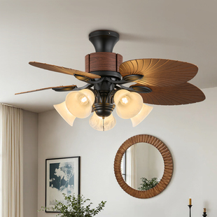 包安装美式风扇灯客厅餐厅灯卧室灯吸顶吊扇灯复古中古风电风扇灯