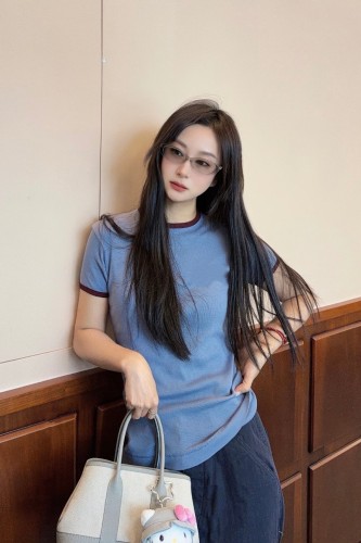 2026早春新款女装时尚休闲百搭圆领短袖T恤宽松显瘦上衣撞色撞色