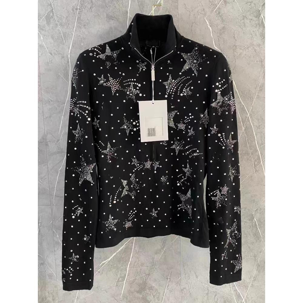 南油货24滑雪系列满钻星星黑色拉链针织打底上衣T恤山羊现货在仓