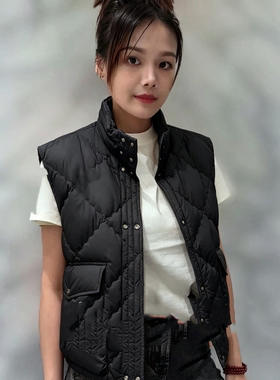 2026秋冬新款南油工厂格纹双排扣女立领修身不臃肿马甲羽绒服纯色