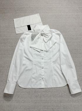 白色衬衣25K 蝴蝶结衬衣女翻领纯色 高级感满满现货在仓懂货的入