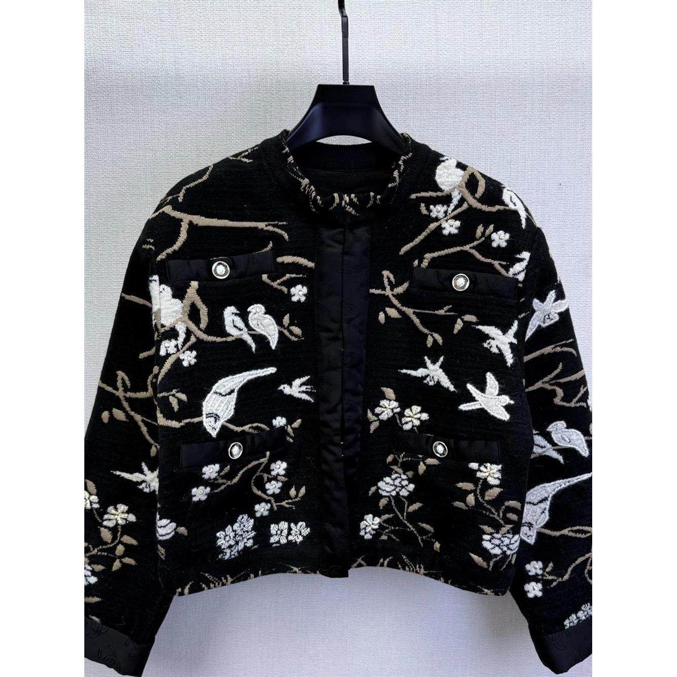 御姐名媛风外套女2025秋冬新款黑色花鸟刺绣短外套立领粗花呢皮毛,女装/女士精品,短外套,淘宝优惠券,粉丝福利购,淘宝优惠卷