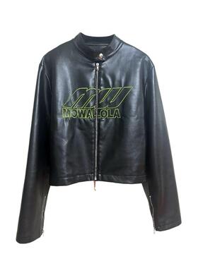 香港正品Mowalola 26ss Opium刺绣赛车网眼拉链皮衣夹克 YVL风格