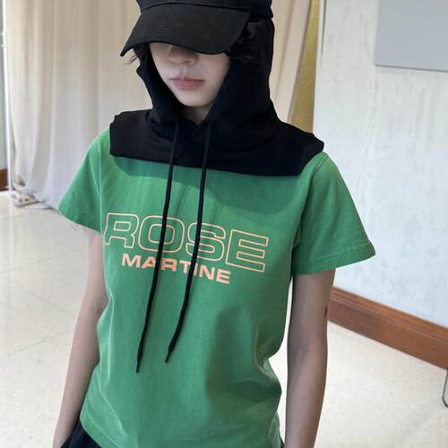 香港正品Martine rose绿色字母ROSE印花修身短袖 短款版型休闲T恤
