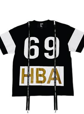 香港正品稀有HBA HOOD BY AIR X双面69数字印花拉链短袖T恤男女潮
