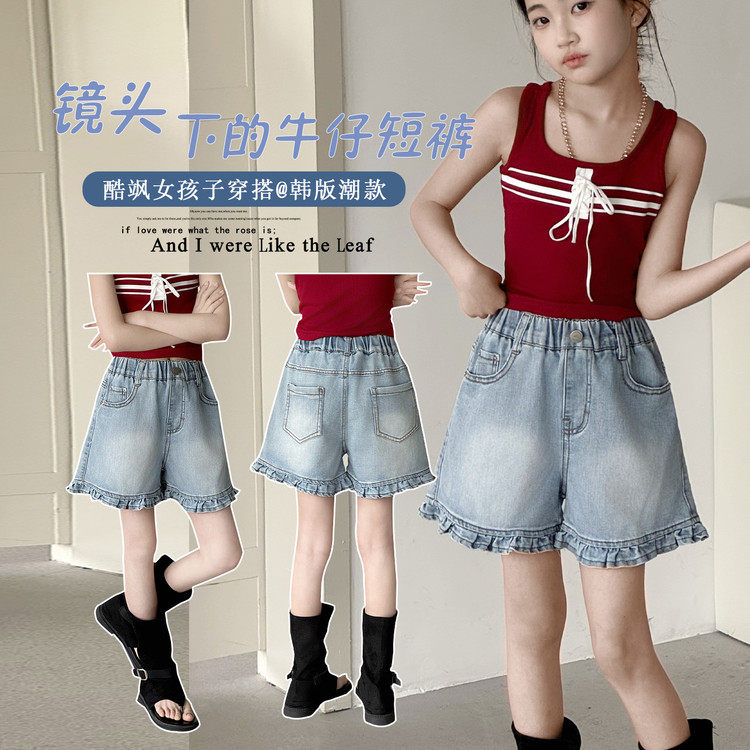 牛仔布拼接微弹夏季女裤子