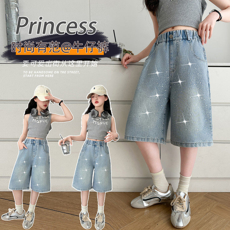 牛仔布烫钻无弹夏季女裤子