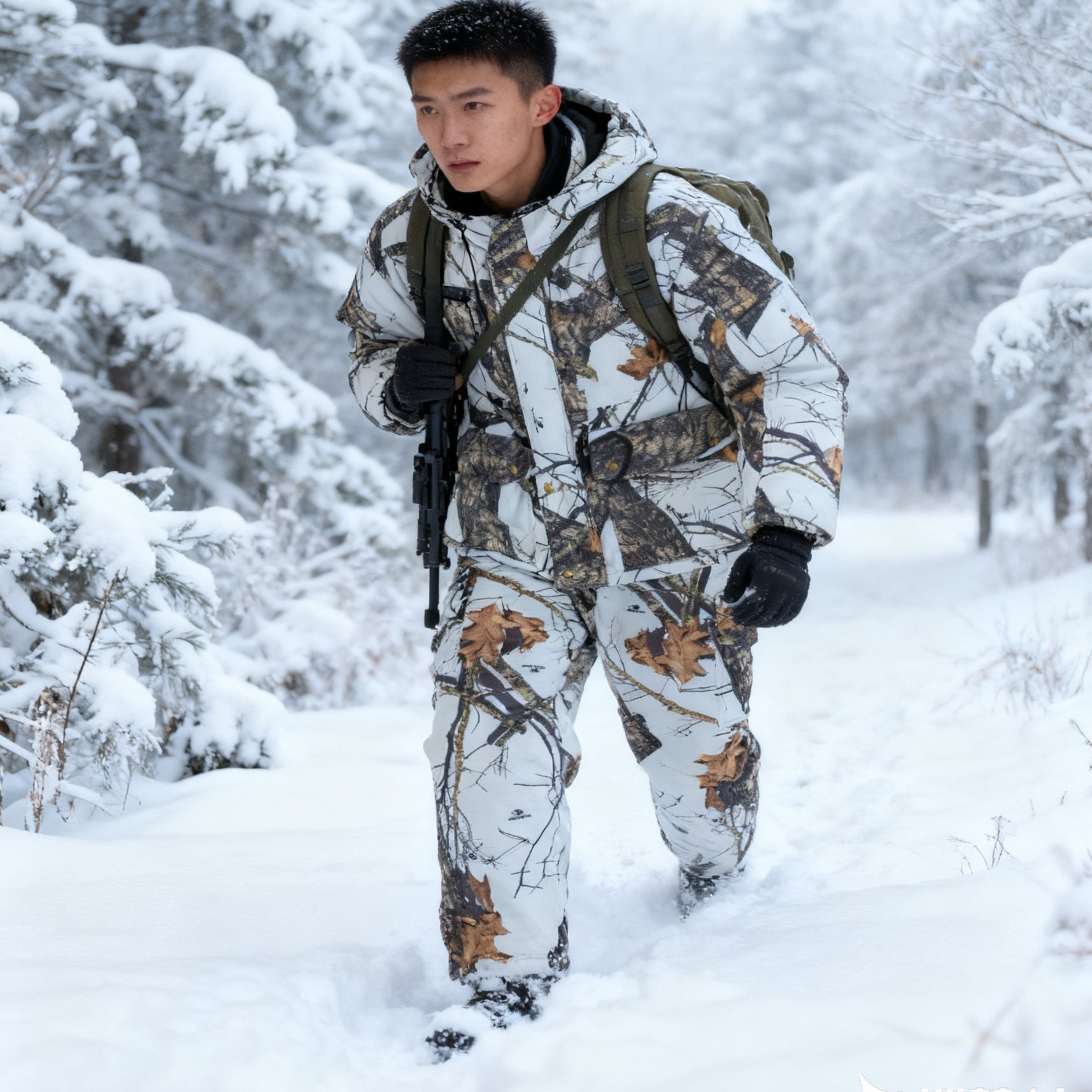 户外周鱼仿生雪地迷彩棉服冬套装钓鱼猎加厚防水防寒保暖伪装棉衣