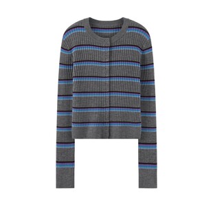 2025年秋冬新款撞色条纹圆领长袖针织女慵懒时尚百搭显瘦通勤上衣