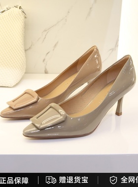 专柜正品百田森女鞋2024春新款优雅浅口尖头细跟高跟单鞋PYQA8033
