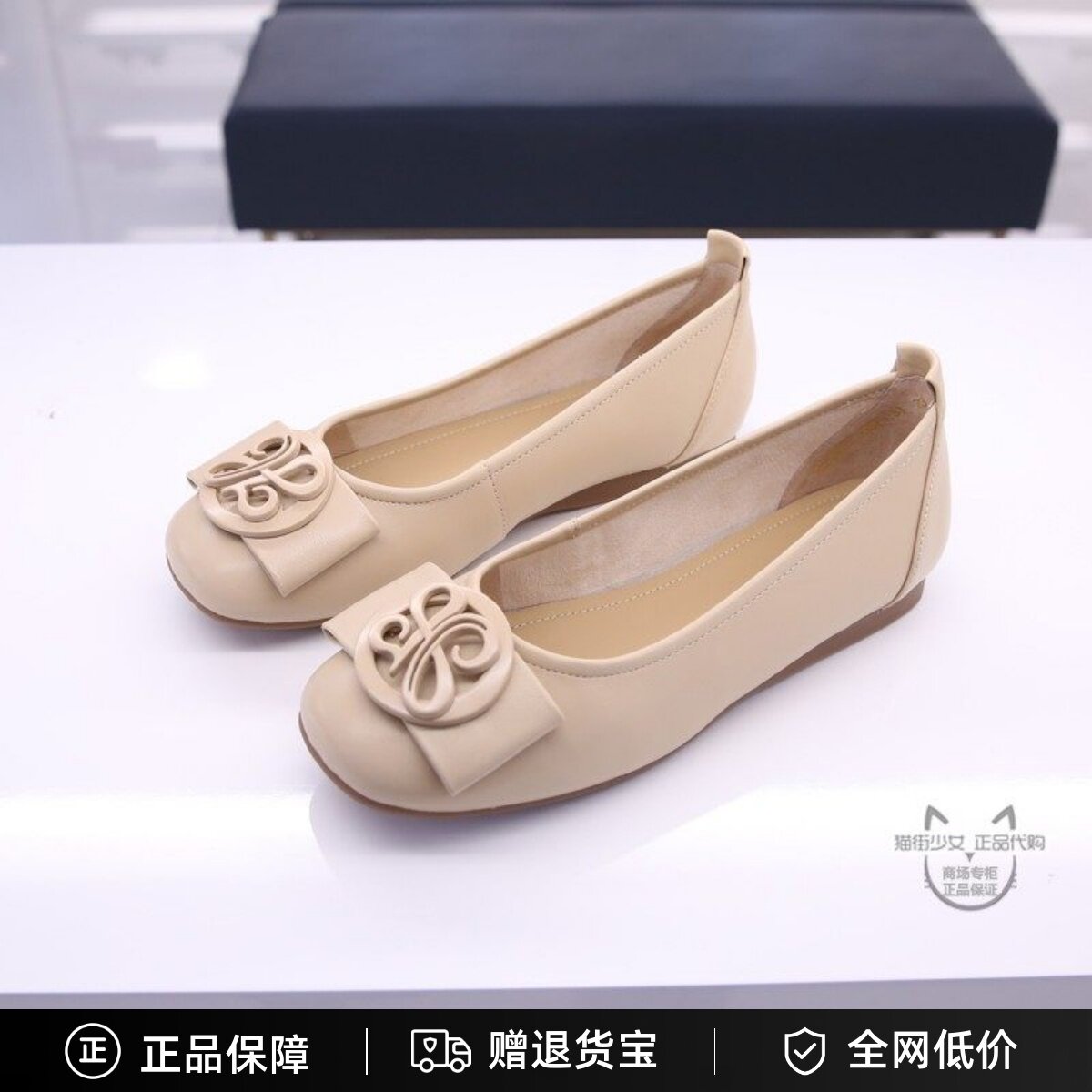 哈森女单鞋休闲蝴蝶结浅口奶奶鞋