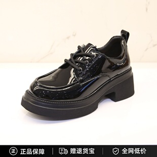 专柜正品哈森女鞋2023秋新款粗跟高跟系带小皮鞋深口单鞋HL232505