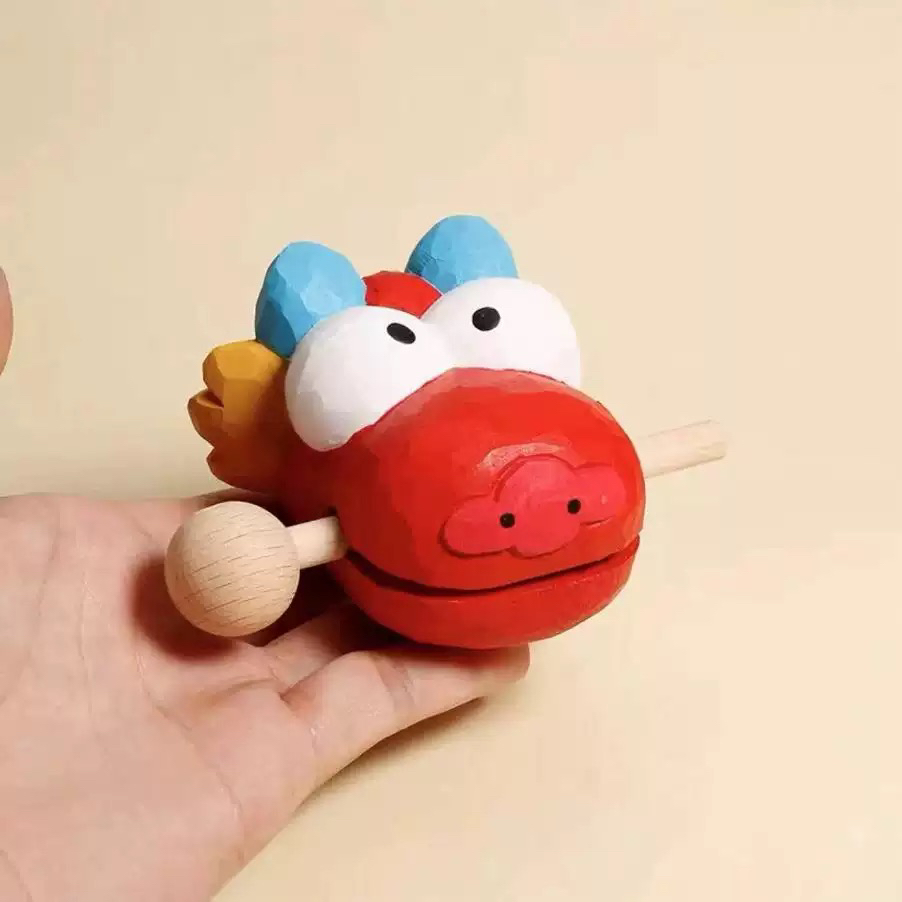 上班发疯木鱼木雕龙头工位摆件