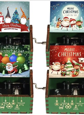 绿色圣诞铃声迷你可爱复古木质手摇音乐盒圣诞节礼物送朋友八音盒