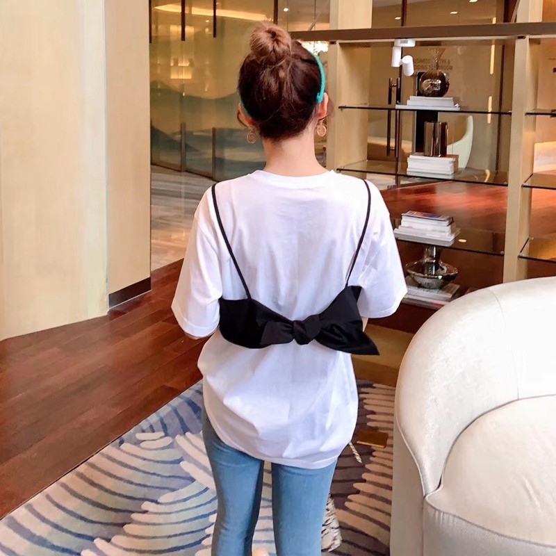 欧莱葛 20夏新款韩版休闲洋气ins潮纯棉T恤吊带设计感套装XTZ1153