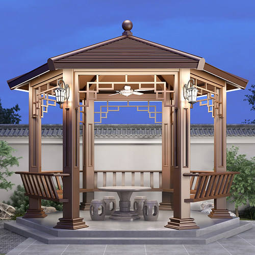 嘉勒美新中式铝合金凉亭六角