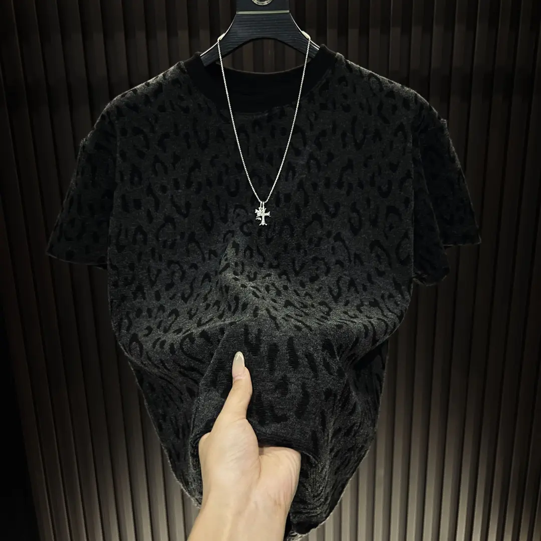 2026新款爆款豹纹圆领上衣轻奢高定男女同款情侣短袖潮流韩版