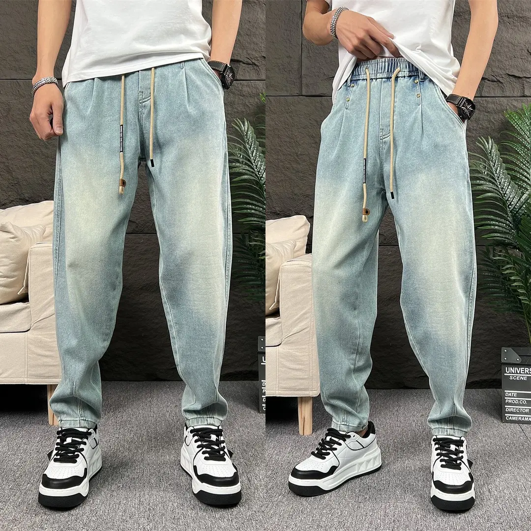 美式宽松小直角牛仔裤男士秋冬新款韩版宽松哈伦裤百搭休闲裤男款