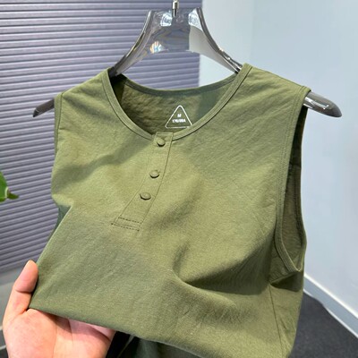三粒扣亚麻宽松背心男士棉麻