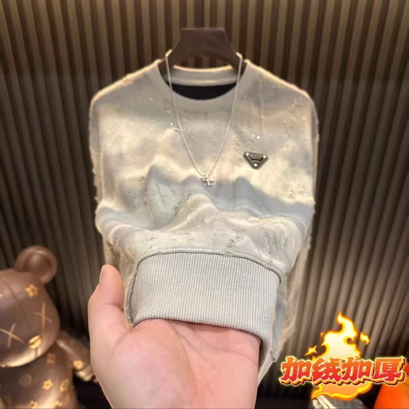 2025新款卫衣男士满天星加绒长袖t恤圆领休闲上衣破洞设计男卫衣