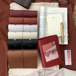 A7绑带皮质活页手帐本随身旅行记事本软皮面pu皮大环大容量活页