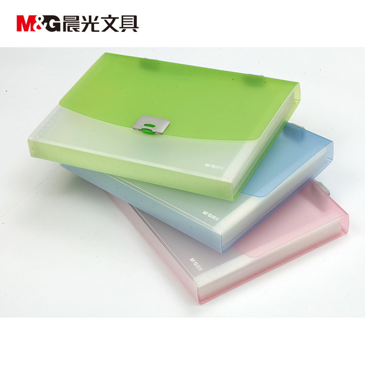 晨光透明风琴包银锐AWT90961办公用品A4易分类事务包粉色蓝色绿色