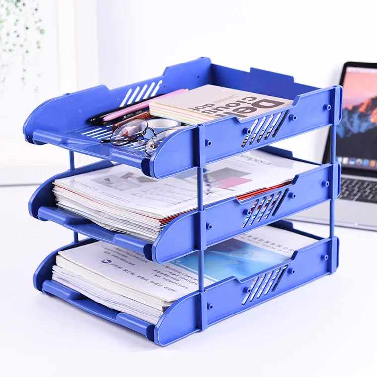 办公书夹书立夹文具用品考研书架三层架 资盘收纳文件筐 塑料架子