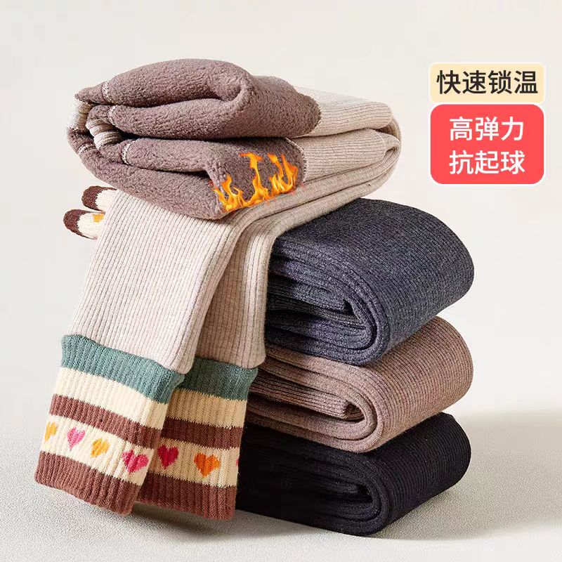 女童打底裤秋冬款加绒加厚冬季保暖中大童宝宝九分连裤袜儿童裤子