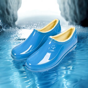 牛筋底雨鞋女款浅口水鞋防水防滑加绒短筒低帮工作厨房劳保鞋胶