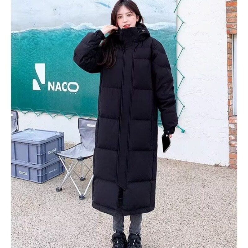新款黑色直筒羽绒棉服女中长款中戏长款过膝加厚棉衣成品价格